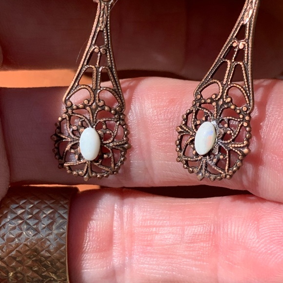 Green Jade & Opals with Copper earrings & wire. - Picture 2 of 3